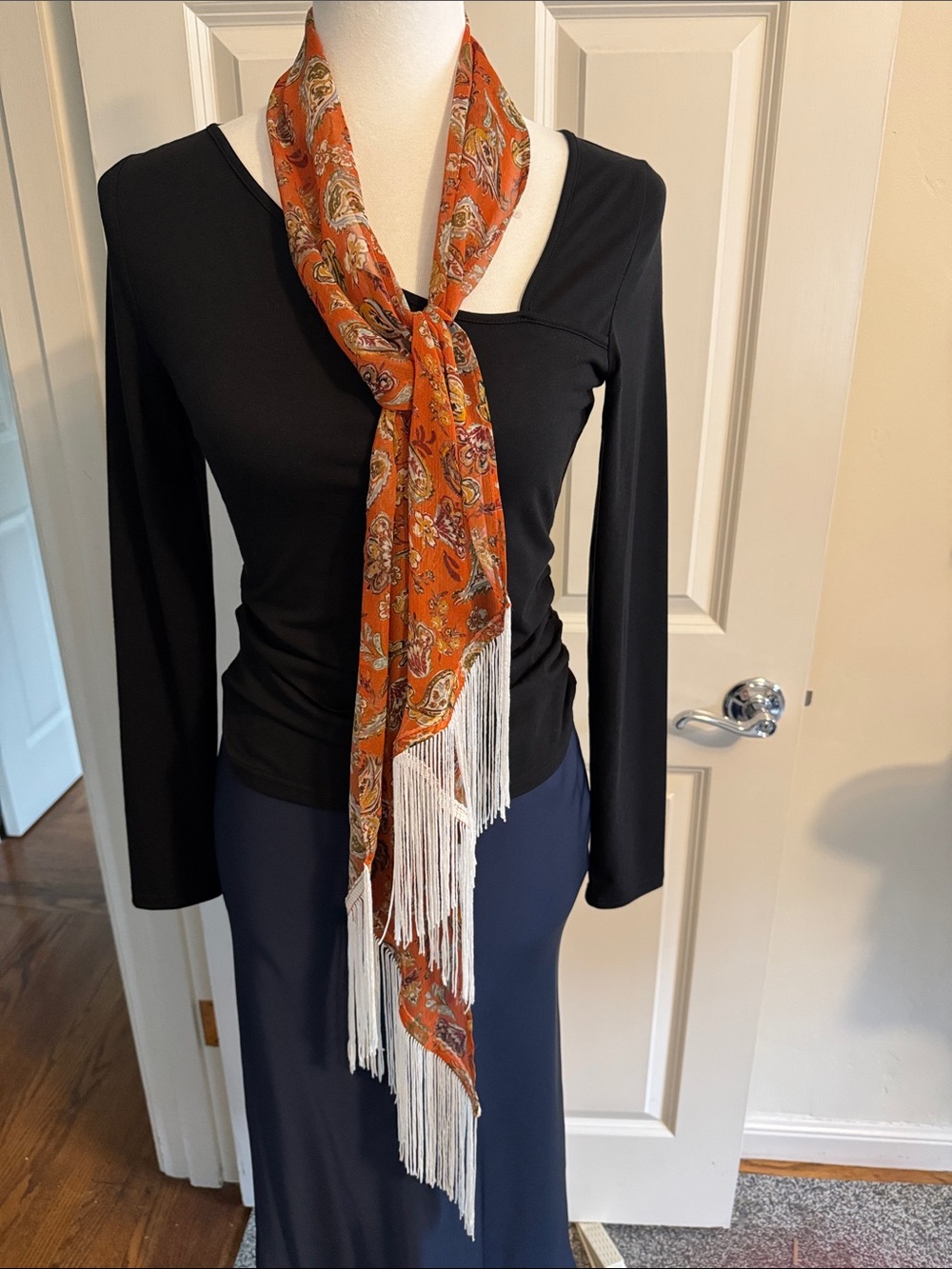 Chan Luu Orange Paisley Fringe Scarf - Never worn